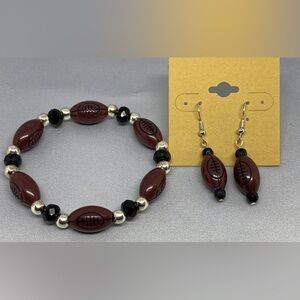 Football Beaded Stretch Bracelet & Earring Set